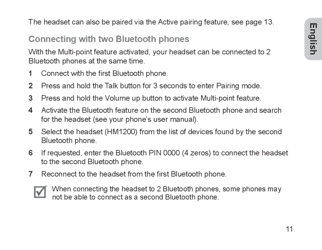 Samsung BHM1200EBEGXEB, BHM1200EBEGXEF, BHM1200EBEGXET, BHM1200EBEGXEH, BHM1200EBEGEUR Connecting with two Bluetooth phones 