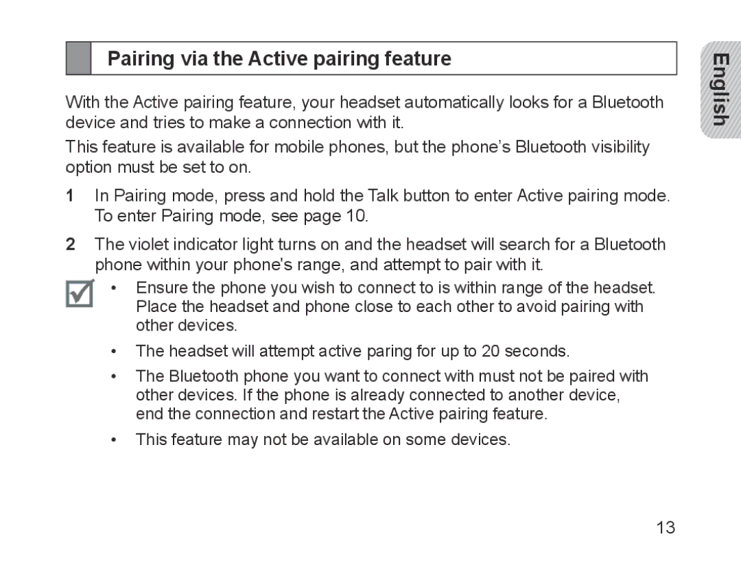 Samsung BHM1200NBEGATO, BHM1200EBEGXEF, BHM1200EBEGXET, BHM1200EBEGXEH, BHM1200EBEGEUR Pairing via the Active pairing feature 