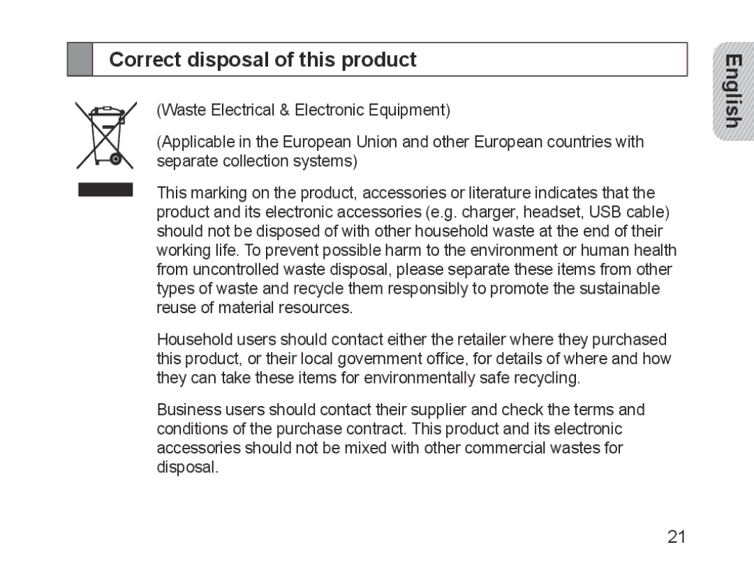 Samsung BHM1200NBEBHAT, BHM1200EBEGXEF, BHM1200EBEGXET, BHM1200EBEGXEH, BHM1200EBEGEUR manual Correct disposal of this product 