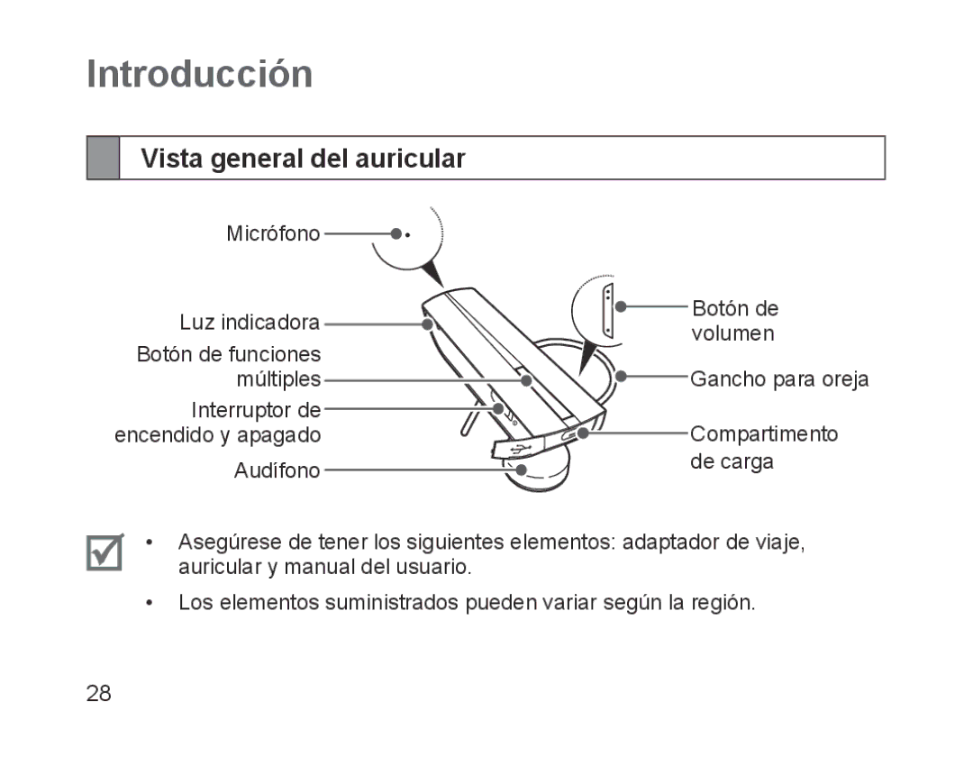 Samsung BHM1200EBEGEUR, BHM1200EBEGXEF, BHM1200EBEGXET, BHM1200EBEGXEH manual Introducción, Vista general del auricular 