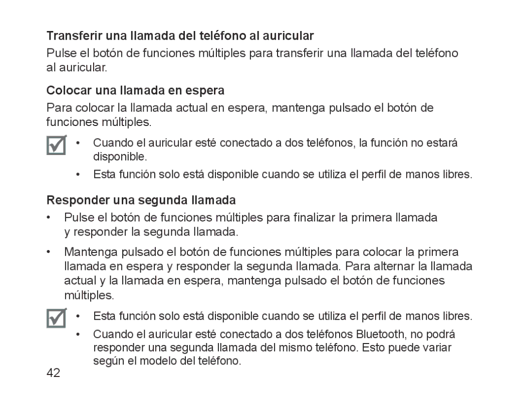 Samsung BHM1200EBRGSER, BHM1200EBEGXEF Transferir una llamada del teléfono al auricular, Colocar una llamada en espera 