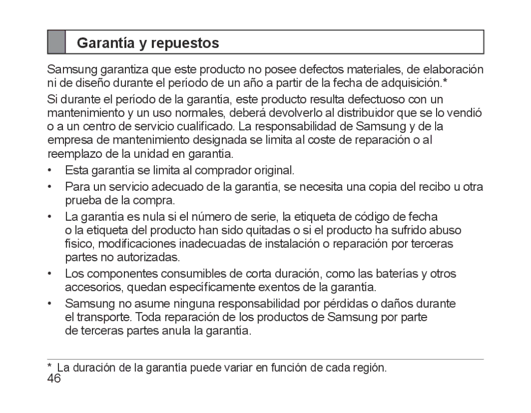 Samsung BHM1200EBEGEUR, BHM1200EBEGXEF, BHM1200EBEGXET, BHM1200EBEGXEH, BHM1200EBEGXEB, BHM1200NBEBHAT Garantía y repuestos 