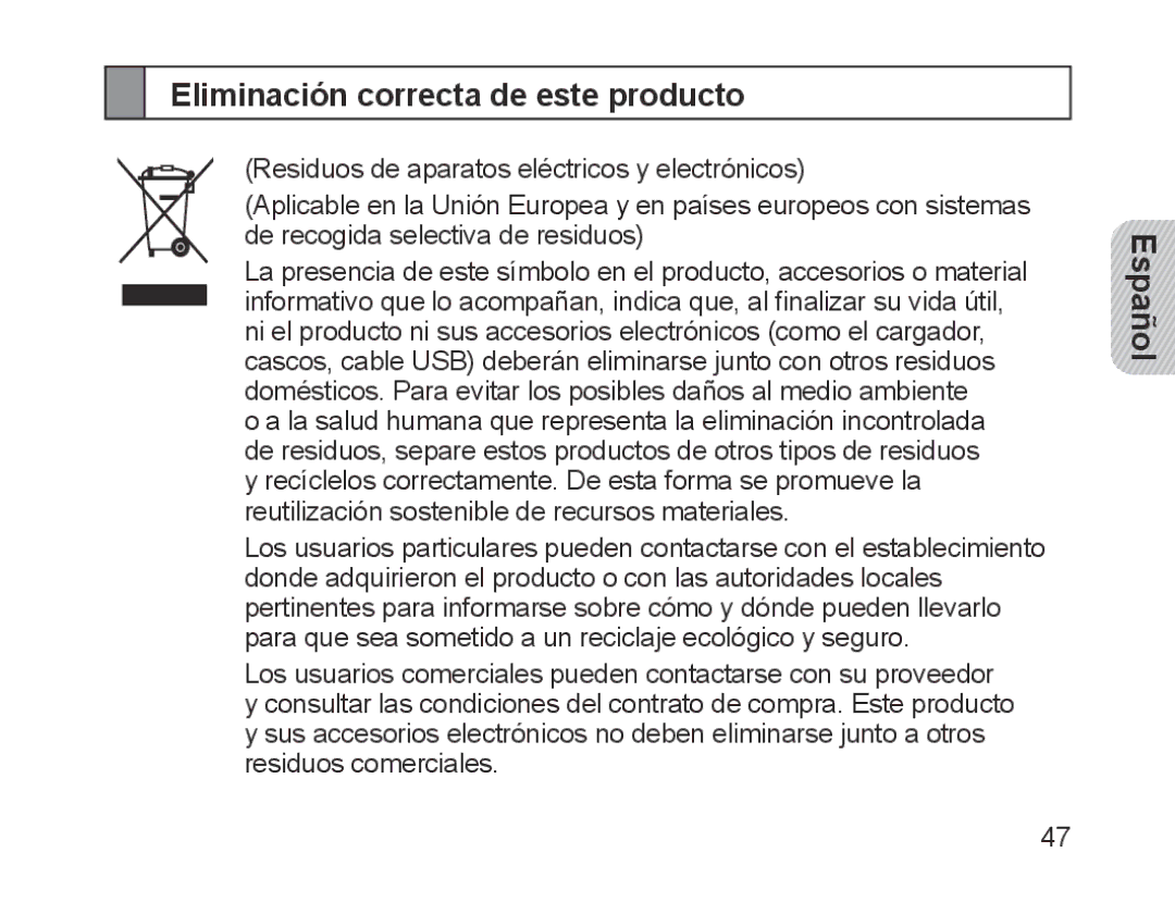 Samsung BHM1200EBEGXEB, BHM1200EBEGXEF, BHM1200EBEGXET, BHM1200EBEGXEH, BHM1200EBEGEUR Eliminación correcta de este producto 