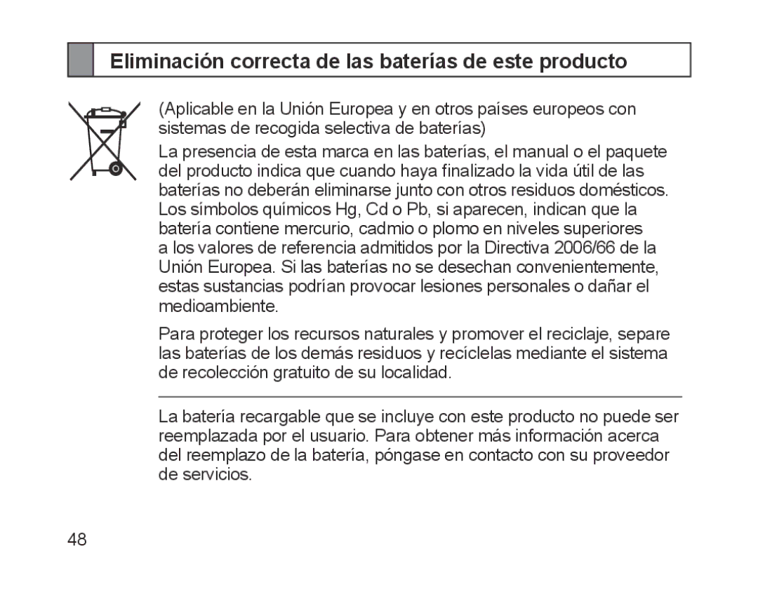 Samsung BHM1200NBEBHAT, BHM1200EBEGXEF, BHM1200EBEGXET, BHM1200EBEGXEH Eliminación correcta de las baterías de este producto 