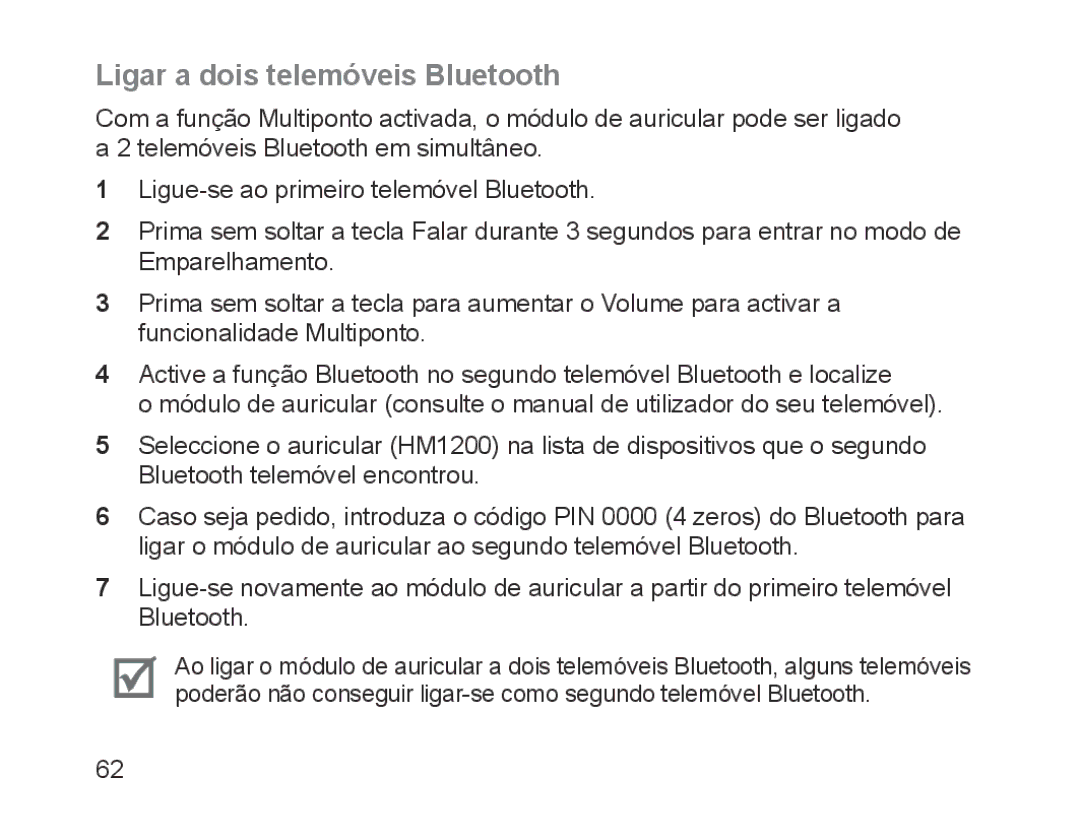 Samsung BHM1200EBEGXET, BHM1200EBEGXEF, BHM1200EBEGXEH, BHM1200EBEGEUR, BHM1200EBEGXEB manual Ligar a dois telemóveis Bluetooth 