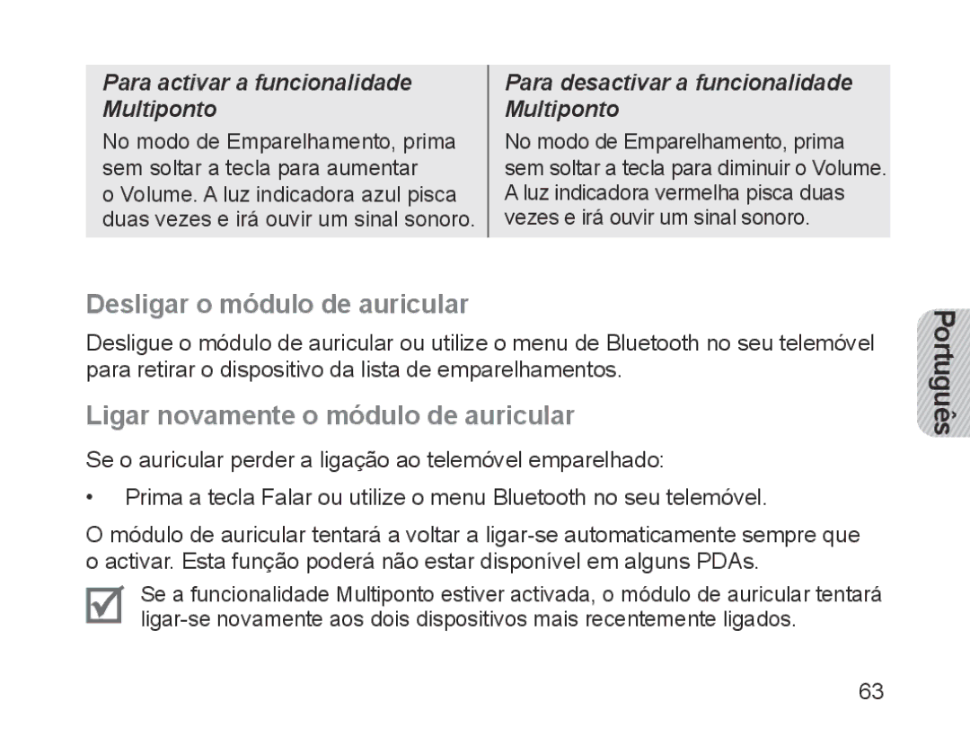 Samsung BHM1200EBEGXEH, BHM1200EBEGXEF manual Desligar o módulo de auricular, Ligar novamente o módulo de auricular 