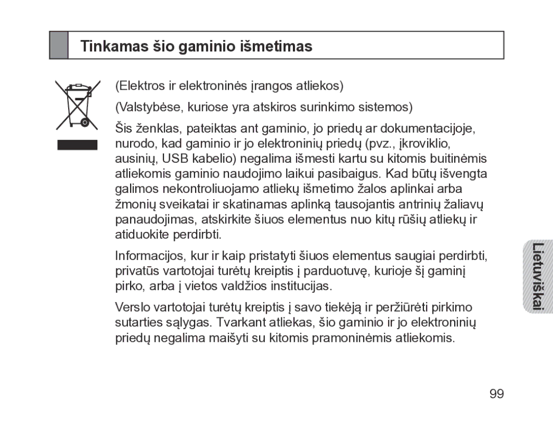 Samsung BHM1200EBRGSER manual Tinkamas šio gaminio išmetimas 