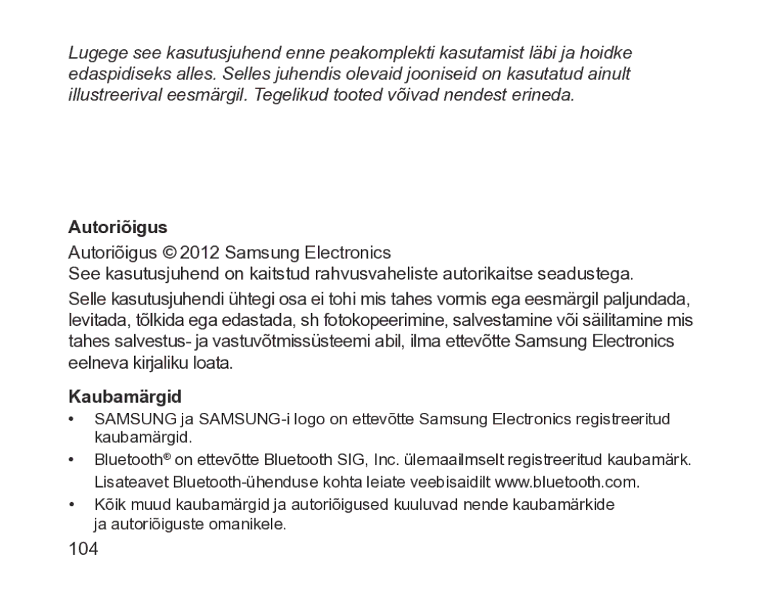 Samsung BHM1200EBRGSER manual Autoriõigus, Kaubamärgid 