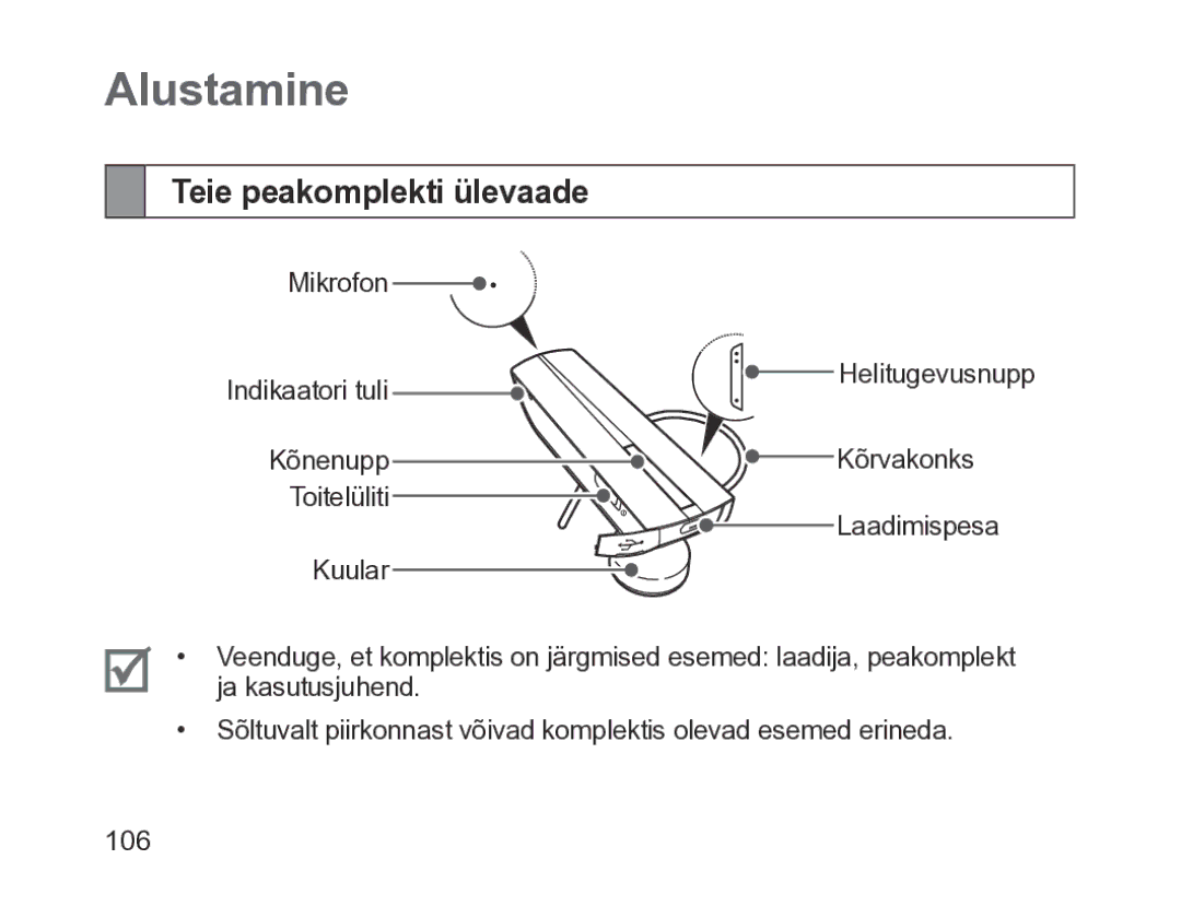 Samsung BHM1200EBRGSER manual Alustamine, Teie peakomplekti ülevaade 