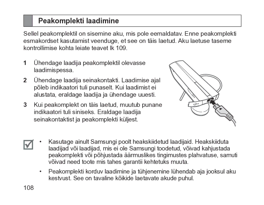 Samsung BHM1200EBRGSER manual Peakomplekti laadimine 