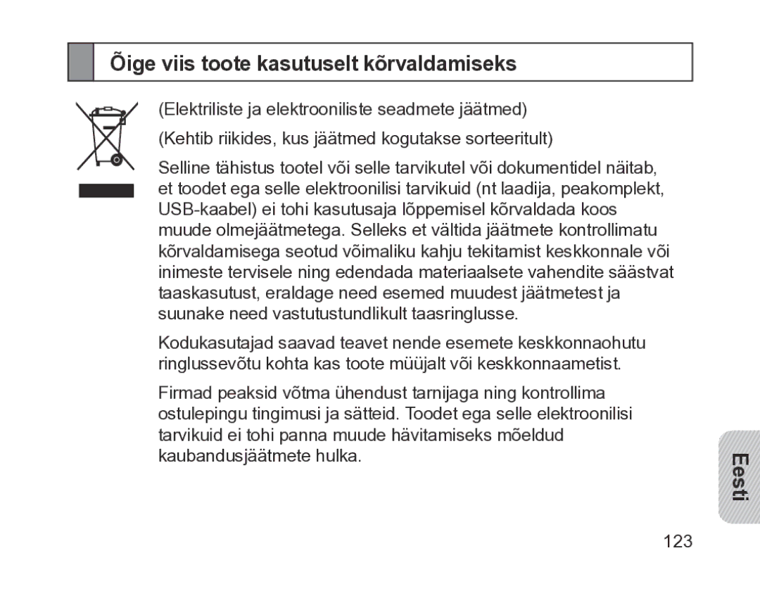 Samsung BHM1200EBRGSER manual Õige viis toote kasutuselt kõrvaldamiseks, Eesti 