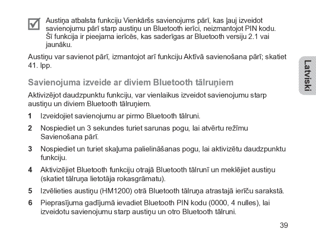 Samsung BHM1200EBRGSER manual Savienojuma izveide ar diviem Bluetooth tālruņiem 