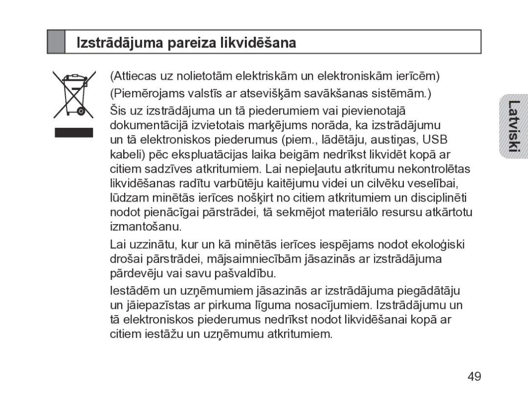 Samsung BHM1200EBRGSER manual Izstrādājuma pareiza likvidēšana 