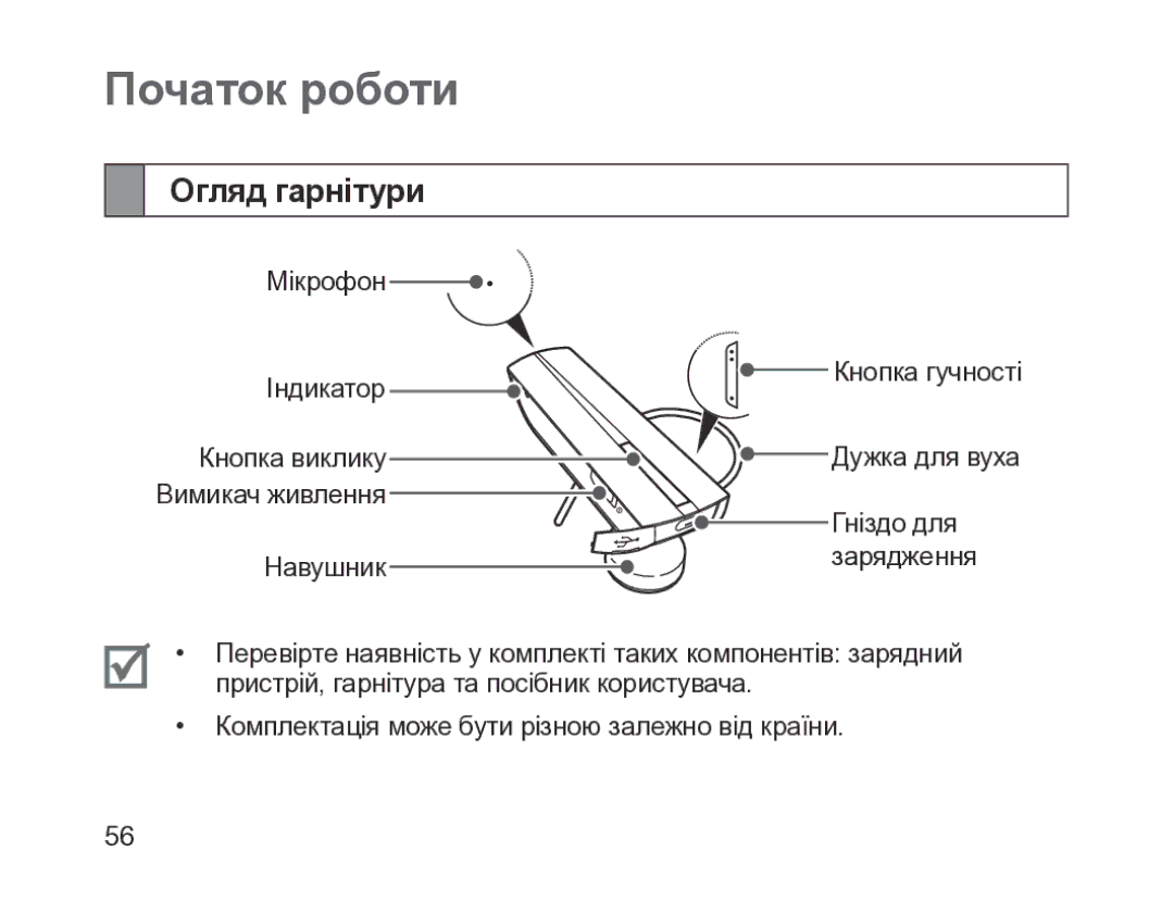 Samsung BHM1200EBRGSER manual Початок роботи, Огляд гарнітури 