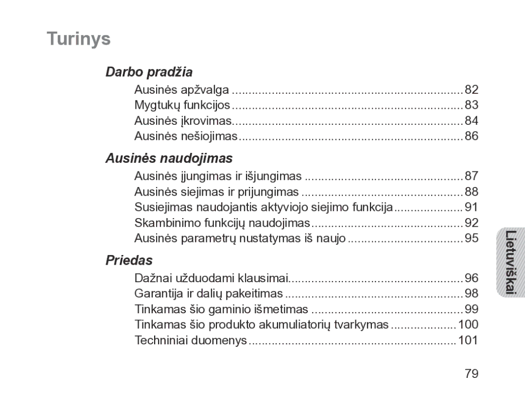 Samsung BHM1200EBRGSER manual Turinys, Lietuviškai 