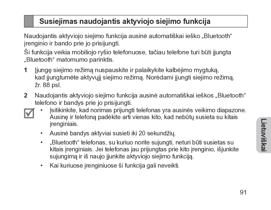 Samsung BHM1200EBRGSER manual Susiejimas naudojantis aktyviojo siejimo funkcija 