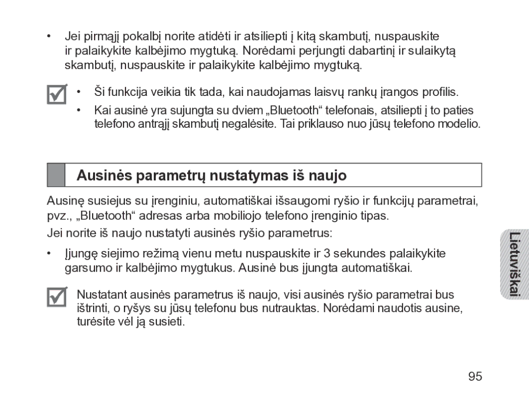 Samsung BHM1200EBRGSER manual Ausinės parametrų nustatymas iš naujo 