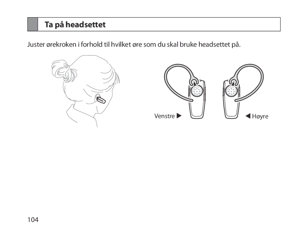 Samsung BHM1300EKEGXSG, BHM1300EKEGXEG, BHM1300EREGXEG, BHM1300EWEGXEG, BHM1300EBEGXEG, BHM1300EWEGXSG manual Ta på headsettet 