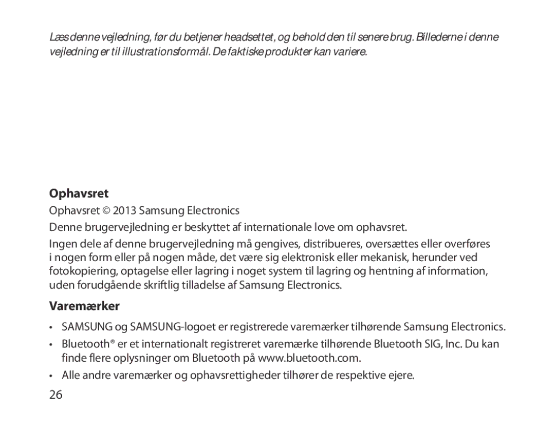 Samsung BHM1300UWEGKSA, BHM1300EKEGXEG, BHM1300EREGXEG, BHM1300EWEGXEG, BHM1300EBEGXEG, BHM1300EWEGXSG Ophavsret, Varemærker 