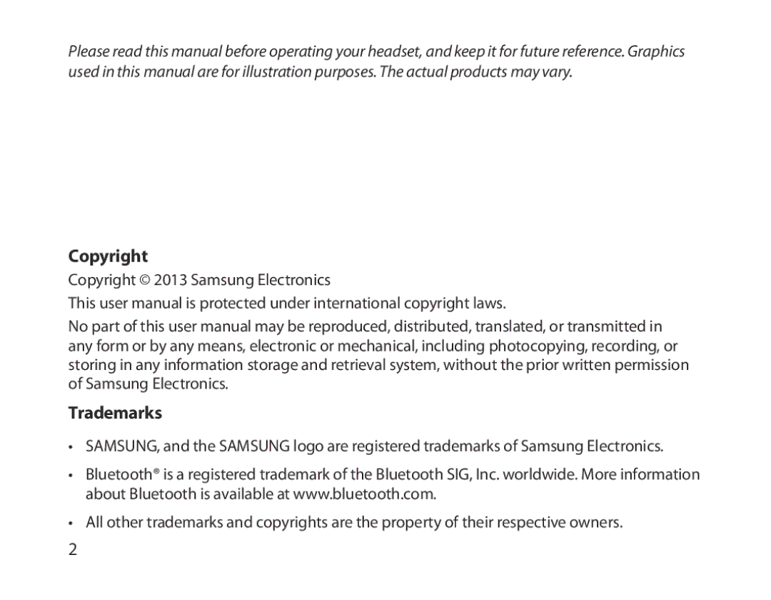 Samsung BHM1300EWEGXSG, BHM1300EKEGXEG, BHM1300EREGXEG, BHM1300EWEGXEG, BHM1300EBEGXEG, BHM1300UREGKSA Copyright, Trademarks 