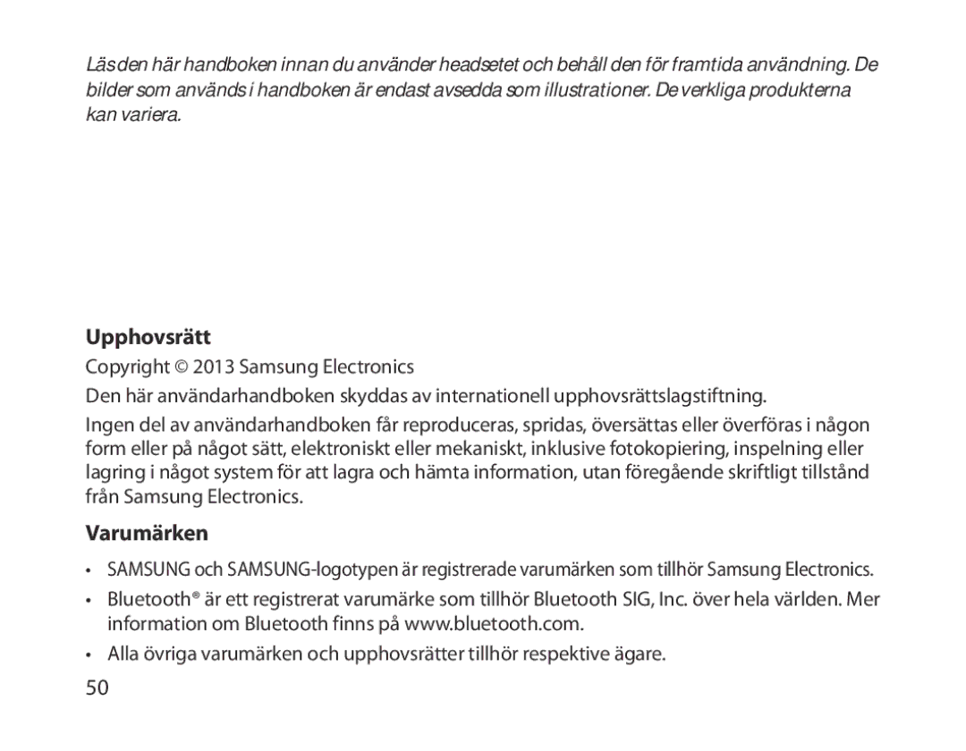 Samsung BHM1300UBEGKSA, BHM1300EKEGXEG, BHM1300EREGXEG, BHM1300EWEGXEG, BHM1300EBEGXEG, BHM1300EWEGXSG Upphovsrätt, Varumärken 