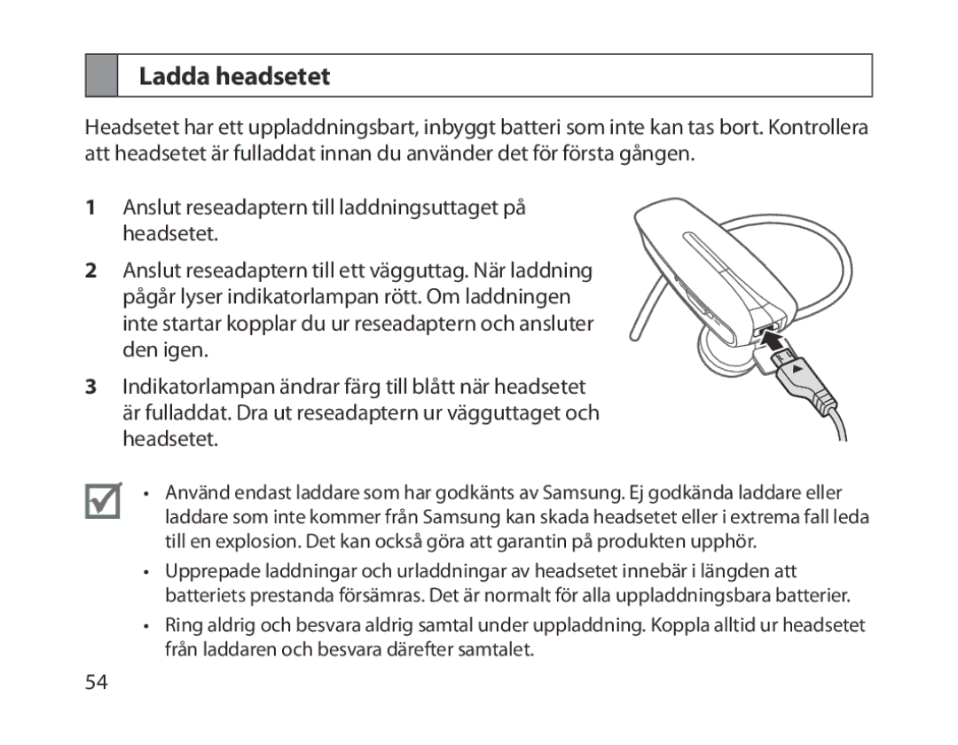 Samsung BHM1300EPEGXEE, BHM1300EKEGXEG, BHM1300EREGXEG, BHM1300EWEGXEG, BHM1300EBEGXEG, BHM1300EWEGXSG manual Ladda headsetet 