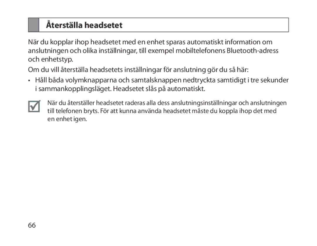 Samsung BHM1300UWEGKSA, BHM1300EKEGXEG, BHM1300EREGXEG, BHM1300EWEGXEG, BHM1300EBEGXEG, BHM1300EWEGXSG Återställa headsetet 