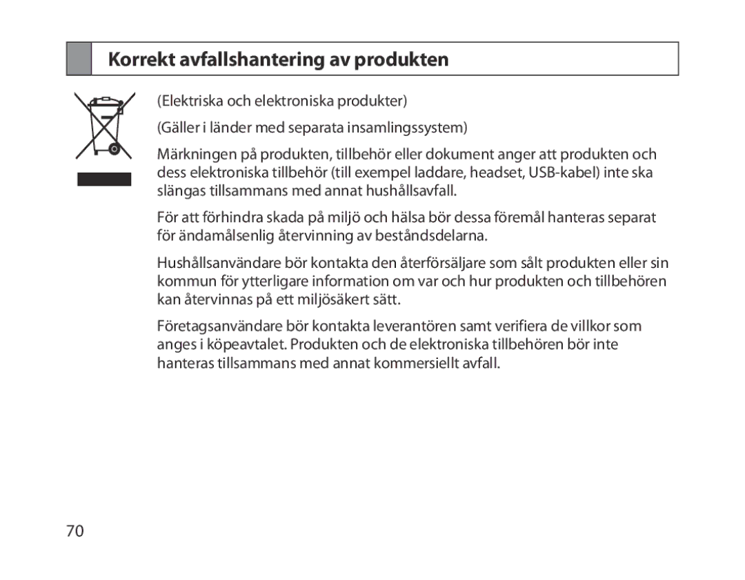 Samsung BHM1300UBEGKSA, BHM1300EKEGXEG, BHM1300EREGXEG, BHM1300EWEGXEG, BHM1300EBEGXEG Korrekt avfallshantering av produkten 