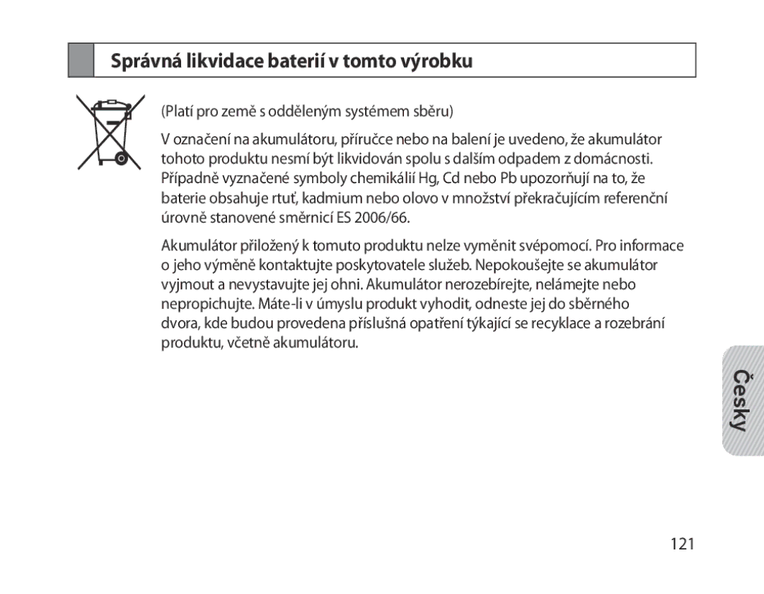 Samsung BHM1300EBEGXEG, BHM1300EKEGXEG, BHM1300EREGXEG, BHM1300EWEGXEG manual Správná likvidace baterií v tomto výrobku 