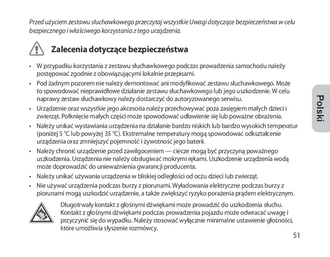 Samsung BHM1300EBEGXEV, BHM1300EKEGXEG, BHM1300EREGXEG, BHM1300EWEGXEG, BHM1300EBEGXEG Zalecenia dotyczące bezpieczeństwa 