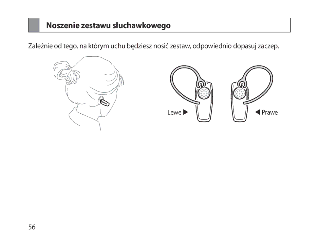 Samsung BHM1300EREGXEE, BHM1300EKEGXEG, BHM1300EREGXEG, BHM1300EWEGXEG, BHM1300EBEGXEG manual Noszenie zestawu słuchawkowego 