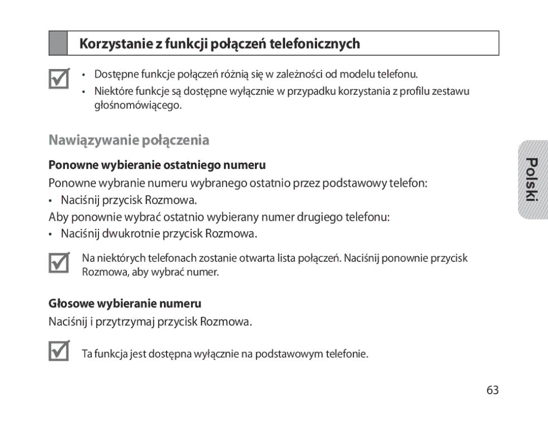 Samsung BHM1300UREGKSA Korzystanie z funkcji połączeń telefonicznych, Nawiązywanie połączenia, Głosowe wybieranie numeru 