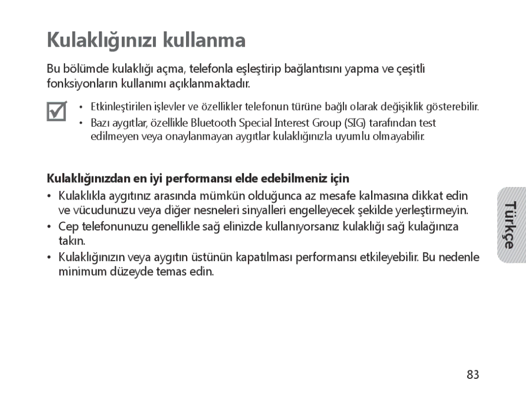 Samsung BHM1300UREGKSA, BHM1300EKEGXEG, BHM1300EREGXEG, BHM1300EWEGXEG, BHM1300EBEGXEG, BHM1300EWEGXSG Kulaklığınızı kullanma 