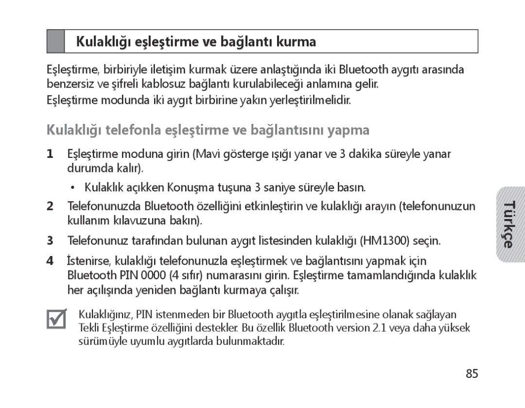 Samsung BHM1300EPEGXSG manual Kulaklığı eşleştirme ve bağlantı kurma, Kulaklığı telefonla eşleştirme ve bağlantısını yapma 