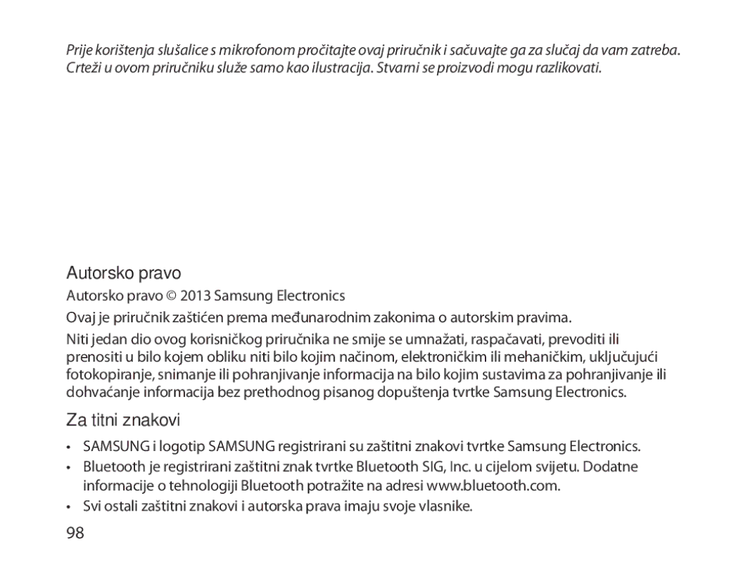 Samsung BHM1300EKEGXEG, BHM1300EREGXEG, BHM1300EWEGXEG, BHM1300EBEGXEG, BHM1300EWEGXSG manual Autorsko pravo, Zaštitni znakovi 