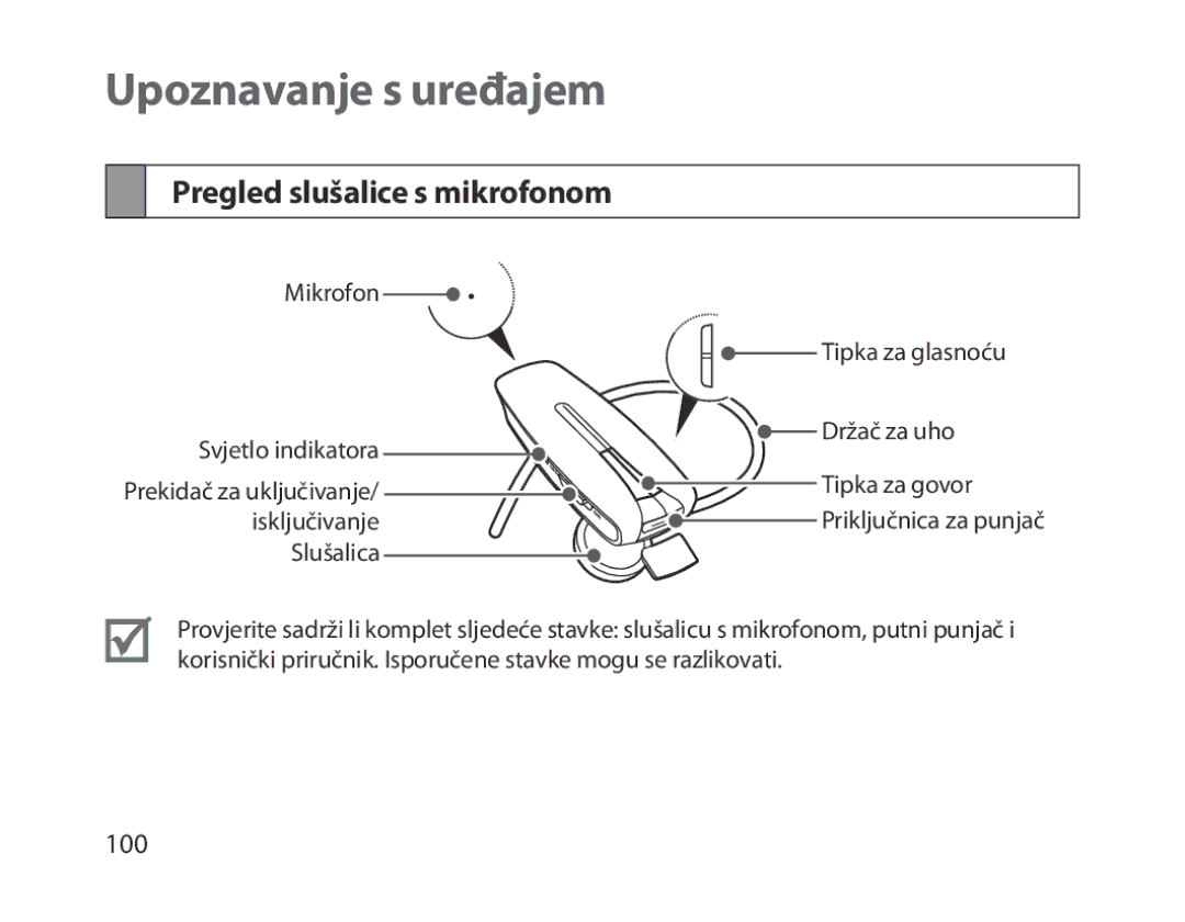 Samsung BHM1300EWEGXEG, BHM1300EKEGXEG, BHM1300EREGXEG manual Upoznavanje s uređajem, Pregled slušalice s mikrofonom 