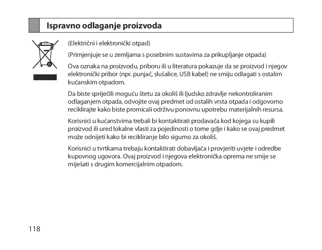 Samsung BHM1300EKEGXEG, BHM1300EREGXEG, BHM1300EWEGXEG, BHM1300EBEGXEG, BHM1300EWEGXSG manual Ispravno odlaganje proizvoda 