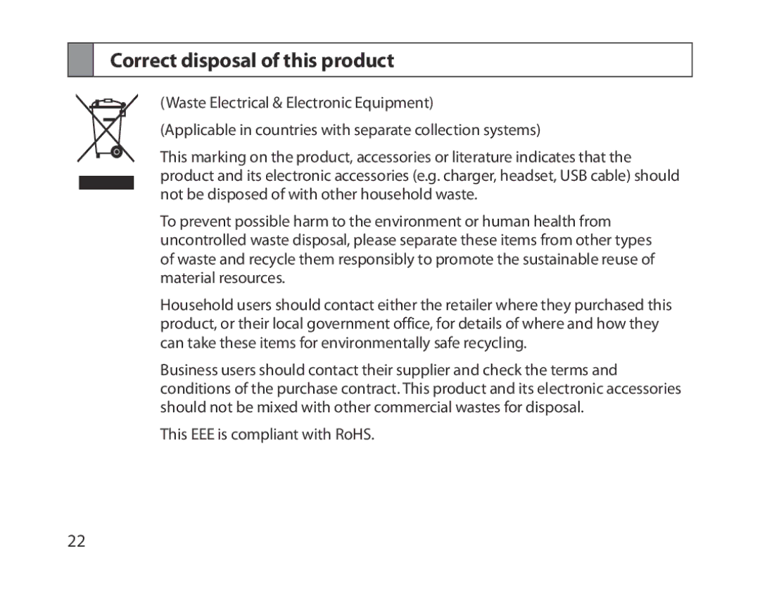 Samsung BHM1300EWEGXSG, BHM1300EKEGXEG, BHM1300EREGXEG, BHM1300EWEGXEG, BHM1300EBEGXEG manual Correct disposal of this product 