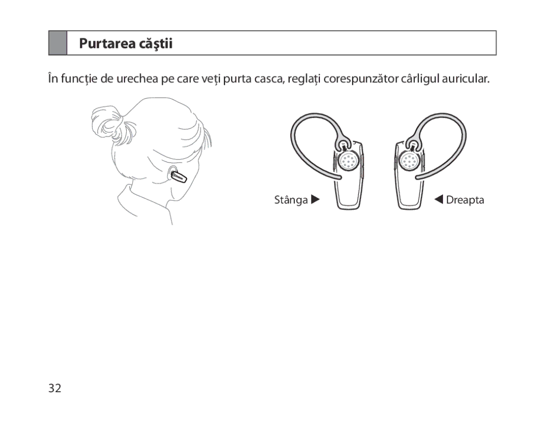 Samsung BHM1300EKEGXEE, BHM1300EKEGXEG, BHM1300EREGXEG, BHM1300EWEGXEG, BHM1300EBEGXEG, BHM1300EWEGXSG manual Purtarea căştii 