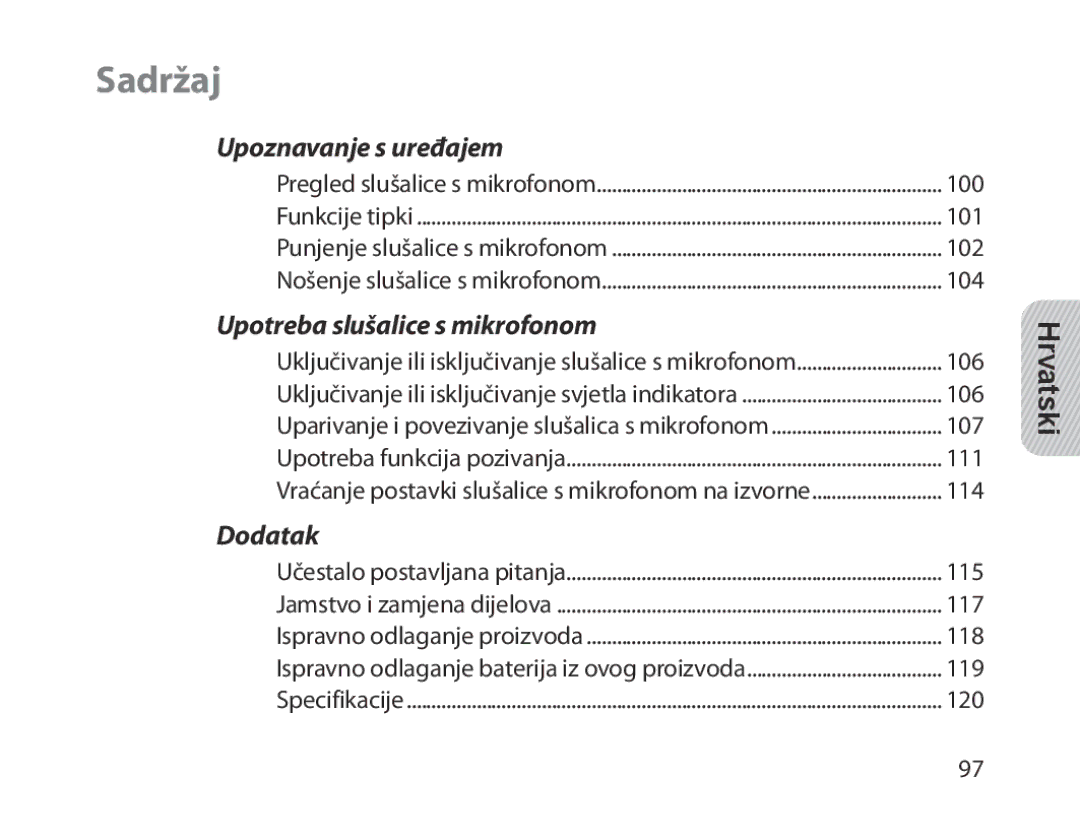 Samsung BHM1300EBEGEUR, BHM1300EKEGXEG, BHM1300EREGXEG, BHM1300EWEGXEG, BHM1300EBEGXEG manual Upoznavanje s uređajem, Hrvatski 