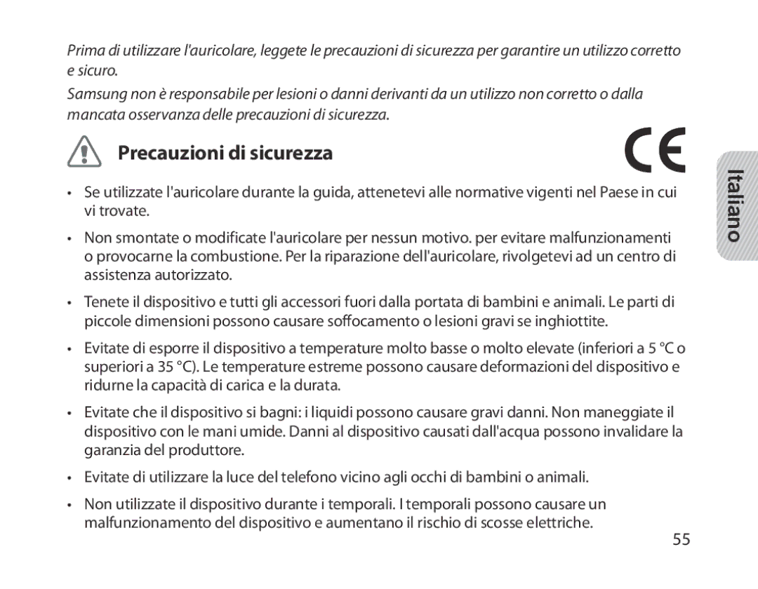 Samsung BHM1300EWEGXEE, BHM1300EKEGXEG, BHM1300EREGXEG, BHM1300EWEGXEG, BHM1300EBEGXEG manual Precauzioni di sicurezza 