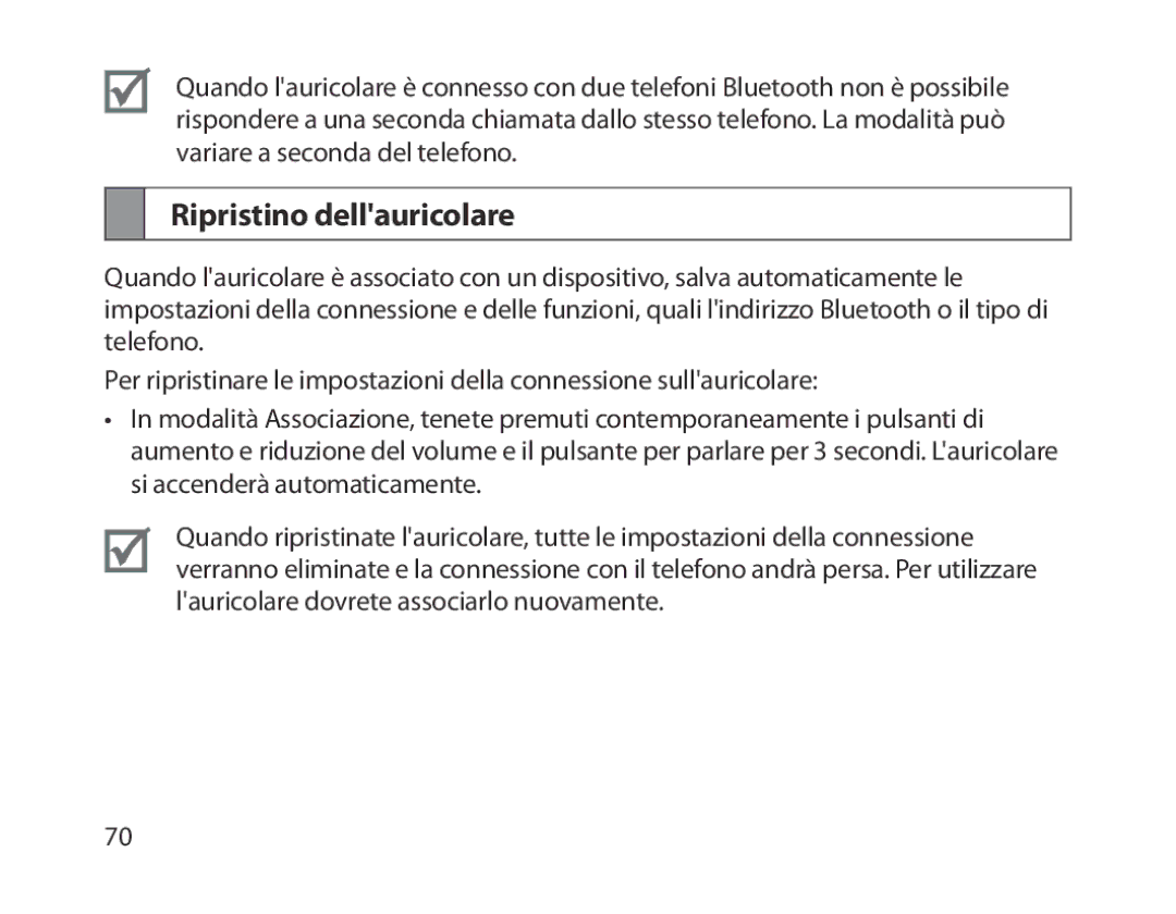 Samsung BHM1300UBEGKSA, BHM1300EKEGXEG, BHM1300EREGXEG, BHM1300EWEGXEG, BHM1300EBEGXEG manual Ripristino dellauricolare 