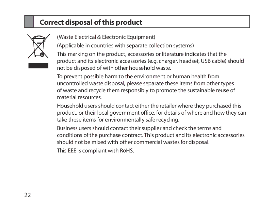 Samsung BHM1300EWEGXSG, BHM1300EKEGXEG, BHM1300EREGXEG, BHM1300EWEGXEG, BHM1300EBEGXEG manual Correct disposal of this product 