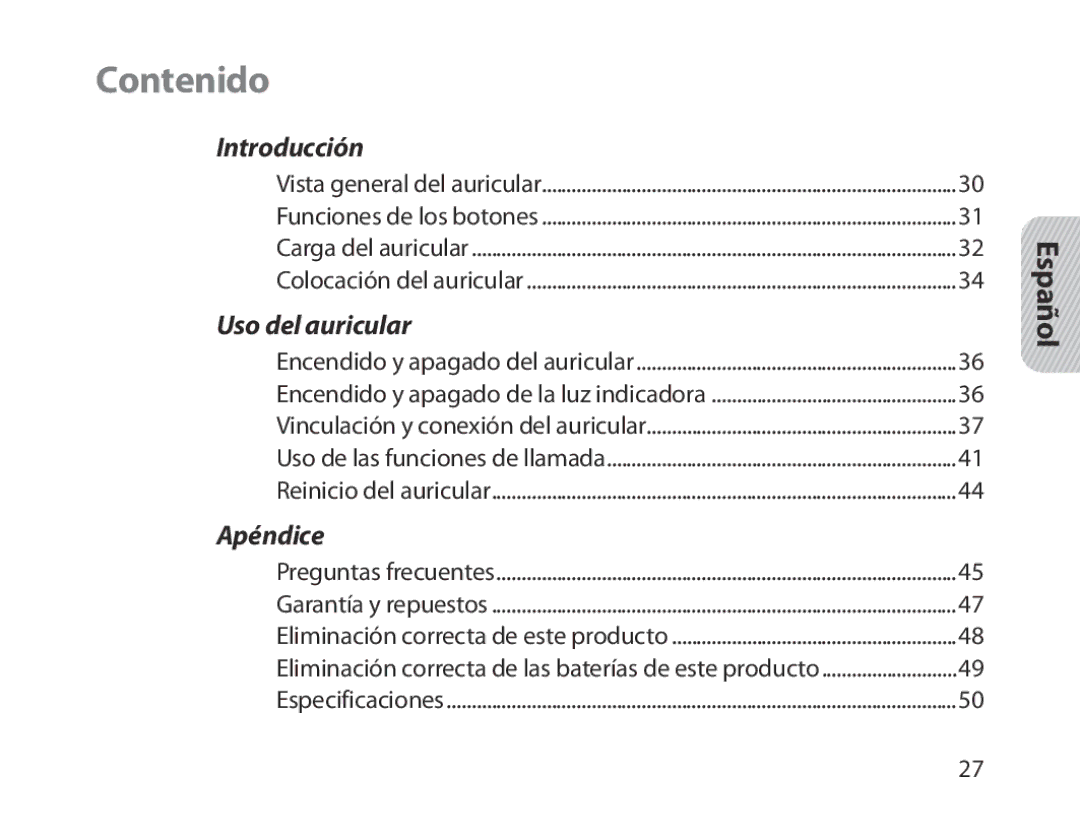 Samsung BHM1300EEEGXSG, BHM1300EKEGXEG, BHM1300EREGXEG, BHM1300EWEGXEG, BHM1300EBEGXEG, BHM1300EWEGXSG manual Contenido 