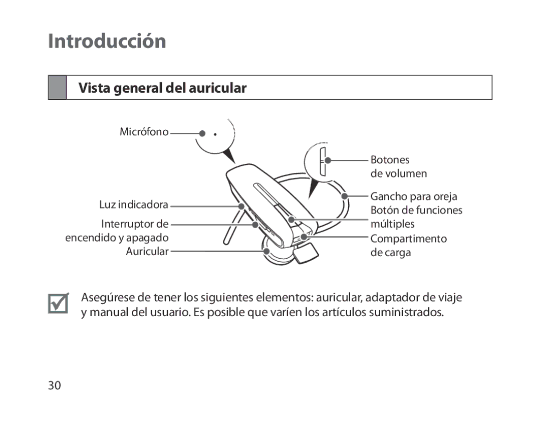 Samsung BHM1300UBEGKSA, BHM1300EKEGXEG, BHM1300EREGXEG, BHM1300EWEGXEG manual Introducción, Vista general del auricular 