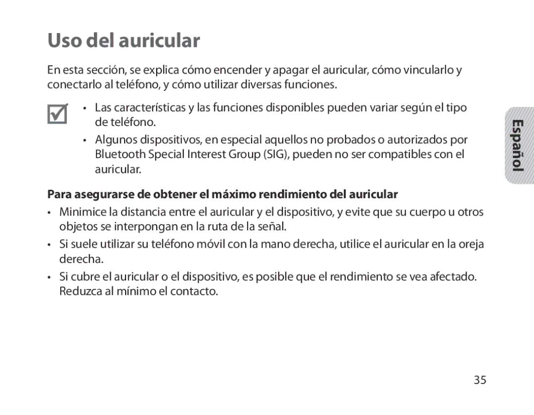 Samsung BHM1300EWEGXEE, BHM1300EKEGXEG, BHM1300EREGXEG, BHM1300EWEGXEG, BHM1300EBEGXEG, BHM1300EWEGXSG manual Uso del auricular 