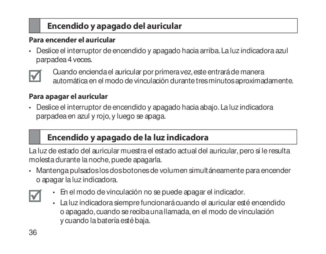 Samsung BHM1300EREGXEE, BHM1300EKEGXEG manual Encendido y apagado del auricular, Encendido y apagado de la luz indicadora 