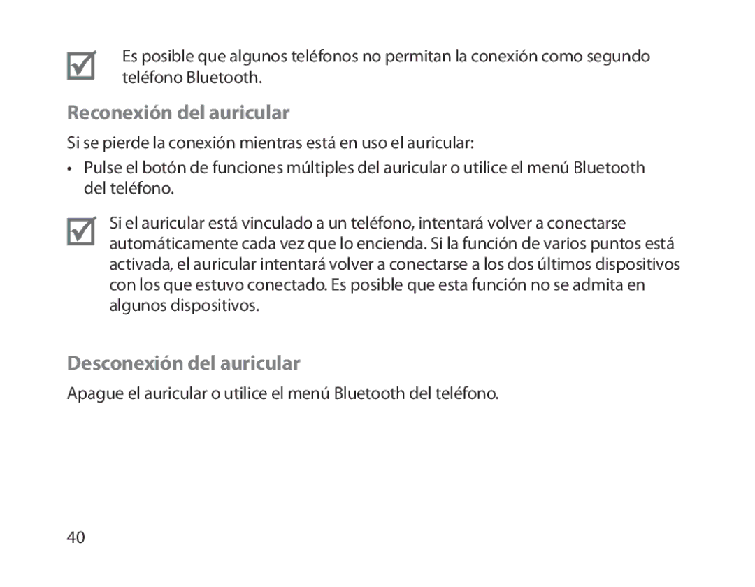 Samsung BHM1300EWEGXEG, BHM1300EKEGXEG, BHM1300EREGXEG, BHM1300EBEGXEG Reconexión del auricular, Desconexión del auricular 