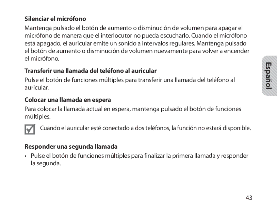 Samsung BHM1300UREGKSA, BHM1300EKEGXEG manual Silenciar el micrófono, Transferir una llamada del teléfono al auricular 