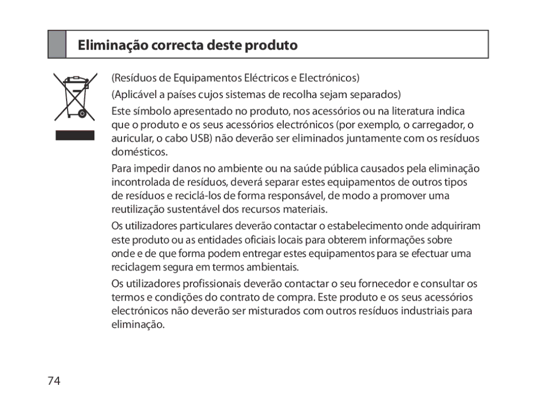 Samsung BHM1300EPEGXEE, BHM1300EKEGXEG, BHM1300EREGXEG, BHM1300EWEGXEG, BHM1300EBEGXEG manual Eliminação correcta deste produto 